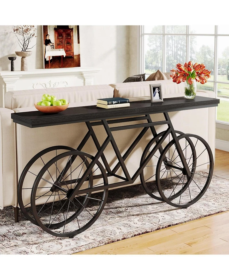 Tribesigns 70.9-Inch Extra Long Console Table, Narrow Sofa Modern Industrial Entryway Table Behind Couch Rustic Brown