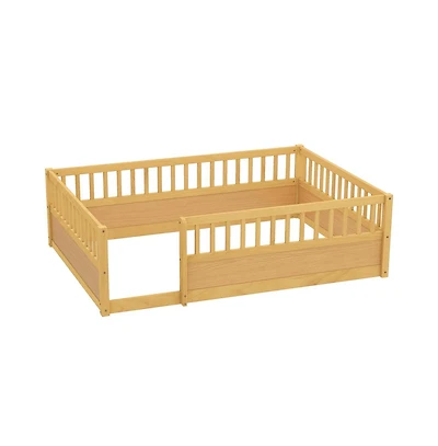 Cesicia Montessori Wooden Floor Bed with Safety Fence Kids Low Profile Play Bed Frame for Bedroom & Playroom