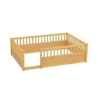 Cesicia Montessori Wooden Floor Bed with Safety Fence Kids Low Profile Play Bed Frame for Bedroom & Playroom