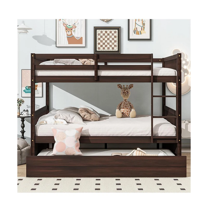 Cesicia Full over Bunk Bed Convertible to 2 Beds Rubber Wood with Ladder & Guardrails