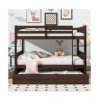 Cesicia Full over Bunk Bed Convertible to 2 Beds Rubber Wood with Ladder & Guardrails