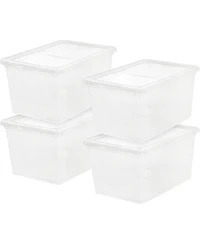 Iris Usa Storage Bins with Lids, Clear Stackable Containers, 4Pk
