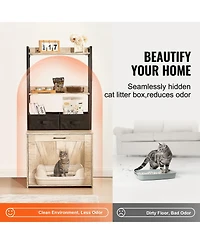 Cozito Wooden Litter Box Enclosure with Storage Shelves & Baskets, Natural