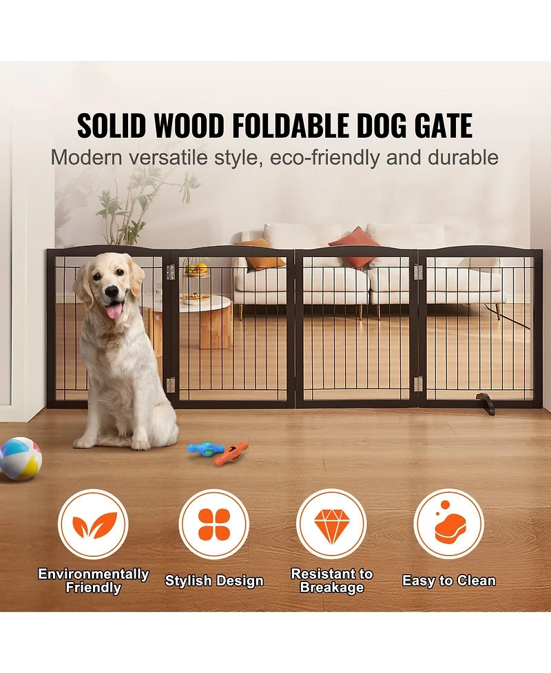 Cozito 4-Panel Foldable Freestanding Pet Gate, 96.5" W x 32" H