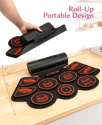 Sugift Kids Roll-Up Electronic Drum Set with Speakers, Headphone Jack & Foot Pedals