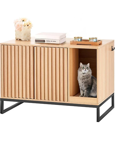 Cozito Wooden Cat Litter Box Enclosure with Metal Legs