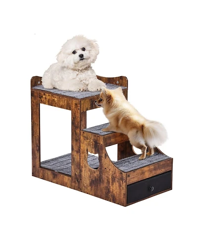 Cozito Pet Bunk Bed & Window Perch with Removable Stairs, Rustic Brown
