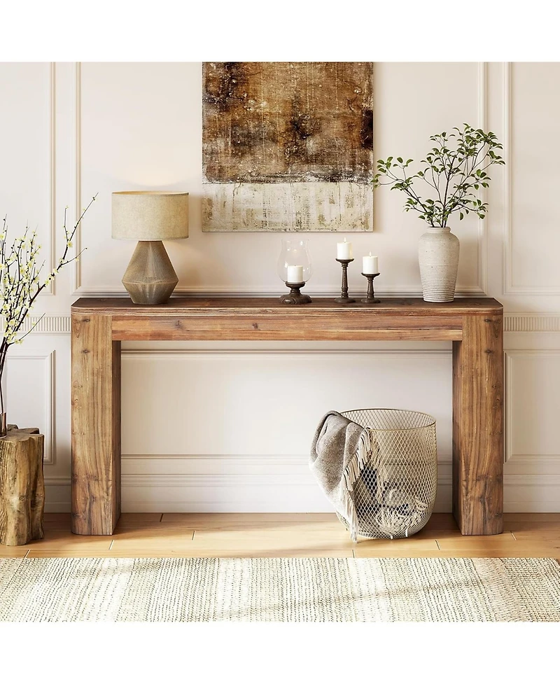 Tribesigns Solid Wood Console Table, 63-Inch Farmhouse Entryway Sofa Table Behind Couch for Living Room Hallway, Foyer