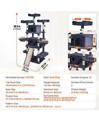 Cozito 68.5" Multi-Level Cat Tree with Ramp & 2 Condos, Dark Gray