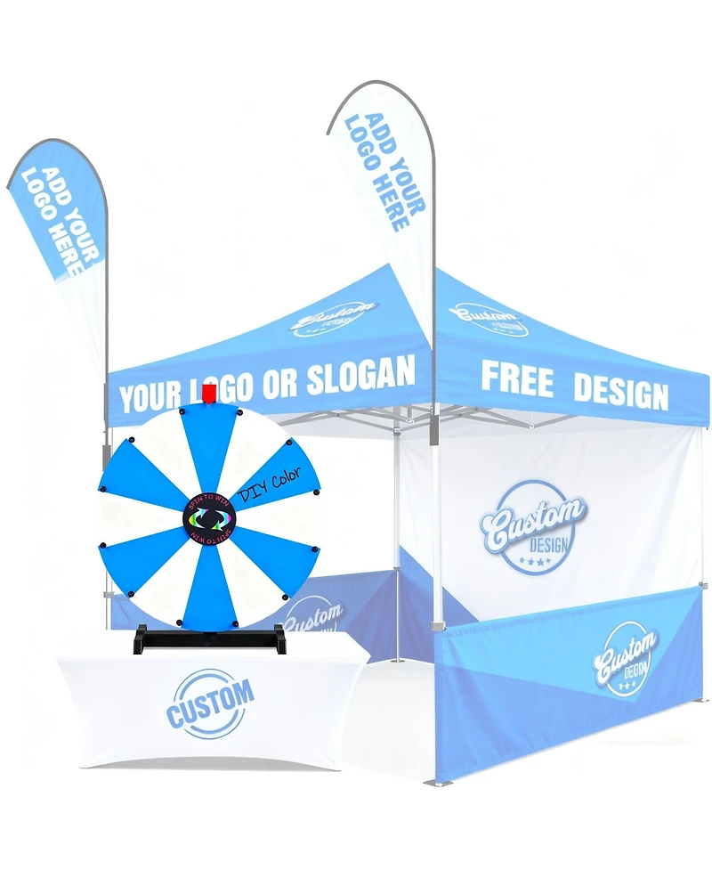 Yescom WinSpin 24" Pop Up Display Tabletop Prize Wheel Blue & White Trade Show Display Spinning Wheel 12 Slots for Outdoor Booths Exhibition Even