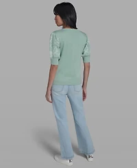 Karl Lagerfeld Paris Petite Floral Print V-Neck Sweater