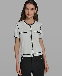 Karl Lagerfeld Paris Petite Short-Sleeve Tipped Sweater