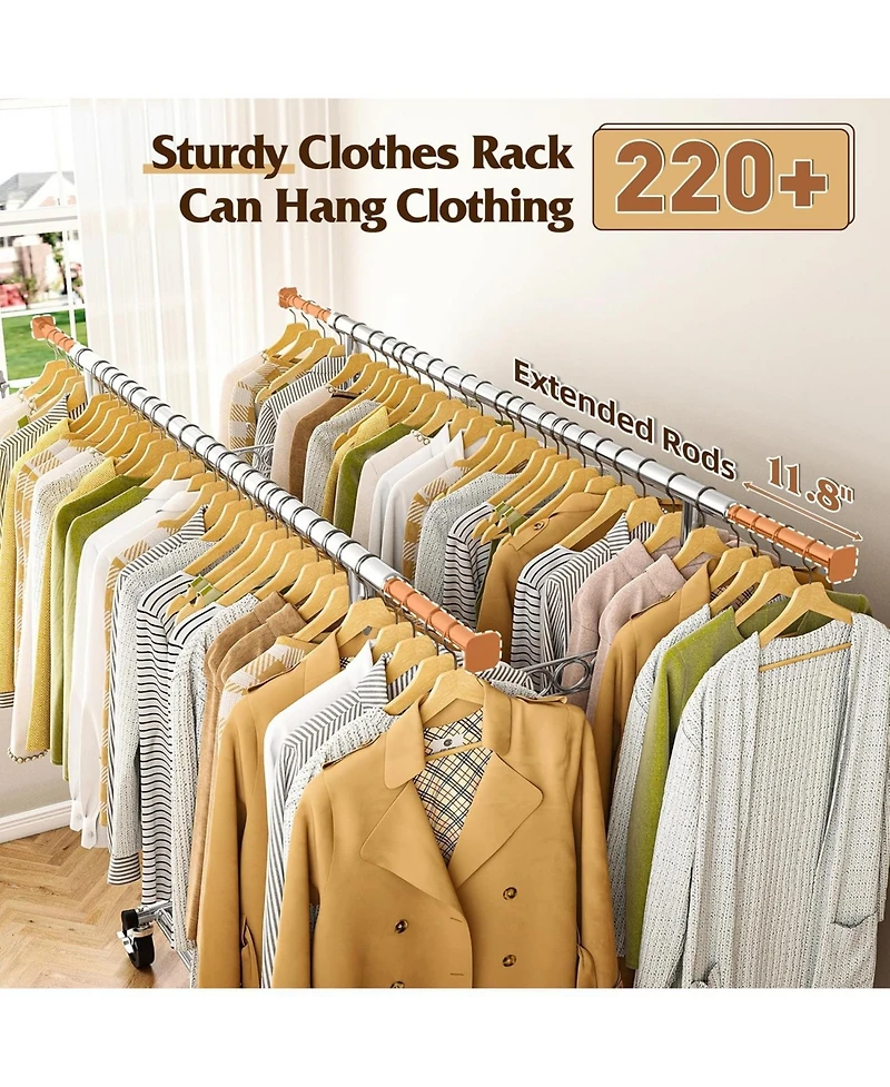 Raybee Clothes Rack Load 630LBS, Heavy Duty Clothes Rack, Rolling Clothing Racks for Hanging Clothes with Wheels, Adjustable & Commercial Garment Rack