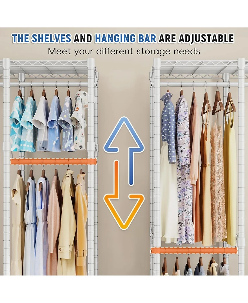 Raybee 88.2" W Clothes Rack Heavy Duty Clothing Racks for Hanging Clothes Freestanding Garment Rack for Bedroom