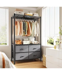 Raybee Clothes Rack, Heavy Duty Clothing Racks for Hanging Clothes，Freestanding Garment Rack with Adjustable Shelves for Bedroom