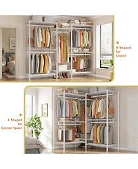 Raybee Clothes Rack, Clothing Racks for Hanging Clothes, L Shaped Clothing Rack for Corner 900LBS Heavy Duty Clothes Rack Garment Rack