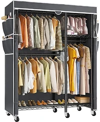 Raybee Clothes Rack with Cover Clothing Racks for Hanging Clothes Heavy Duty Portable Closet with Wheels，Rolling Garment Rack for Bedroom