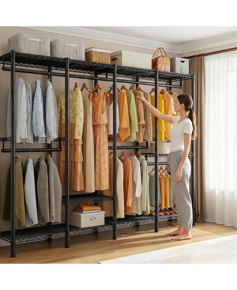 Raybee Adjustable Portable Clothes Rack with Shelves Closet Organizer