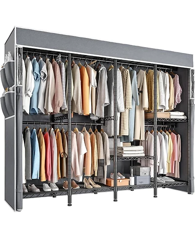 Raybee Clothes Rack with Cover,1100 Lbs,Clothing Racks for Hanging with 10 Shelves& 7 Rods,Portable Closet Heavy Duty,Adjustable, Garment Rack