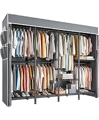Raybee Clothes Rack with Cover,1100 Lbs,Clothing Racks for Hanging with 10 Shelves& 7 Rods,Portable Closet Heavy Duty,Adjustable, Garment Rack