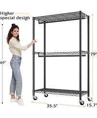 Raybee Clothing Rack with Wheels,Clothes Rack for Hanging Clothes,Portable Closet,2 Shelves