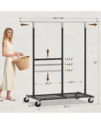 Raybee Heavy Duty Clothes Rack, Adjustable Clothing Rack with Wheels, 455 Lbs Static Load Capacity, 69.1" W Rolling Garment Rack for Walk-in Clos