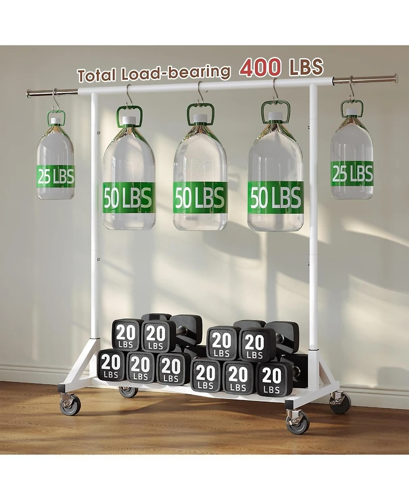 Raybee Clothes Rack, 400LBS Clothing Racks for Hanging Clothes 200+, Extendable Rolling Clothes Rack with Sturdy Wheels & Shelves, Garment Rack