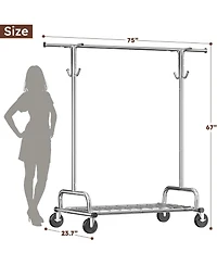 Raybee Heavy Duty Clothes Rack Load 485LBS, Metal Garment Storage with Mesh Shelf & Lockable Wheels, Rolling Clothing Rack
