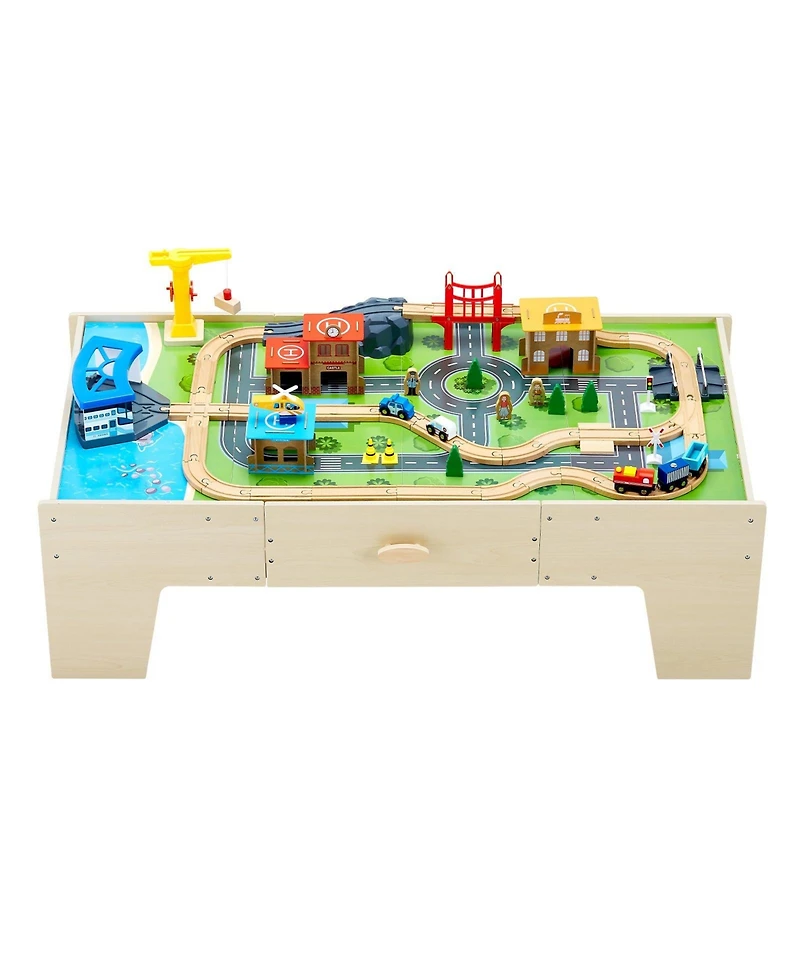 Sugift 62-Piece Train Table with Storage Drawer & Multi-Activity Top