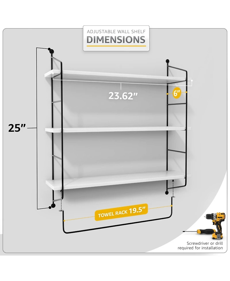 Sorbus 3-Tier Wooden Floating Shelves with Metal Brackets