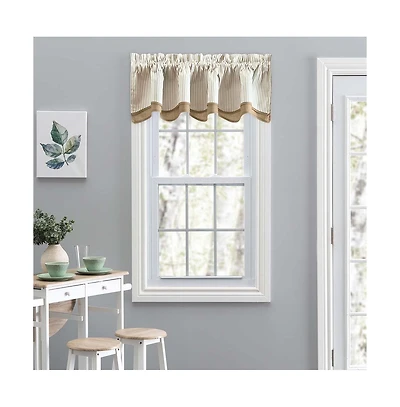 Ellis Curtain Plaza Classic Ticking Stripe Printed on Natural Ground Double Layer Bradford Valance 58" x 15"