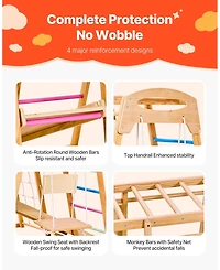 Mecale 7-in-1 Wooden Indoor Playground with swing, slide, monkey bar, ladders & net, holds up to 250 lbs.