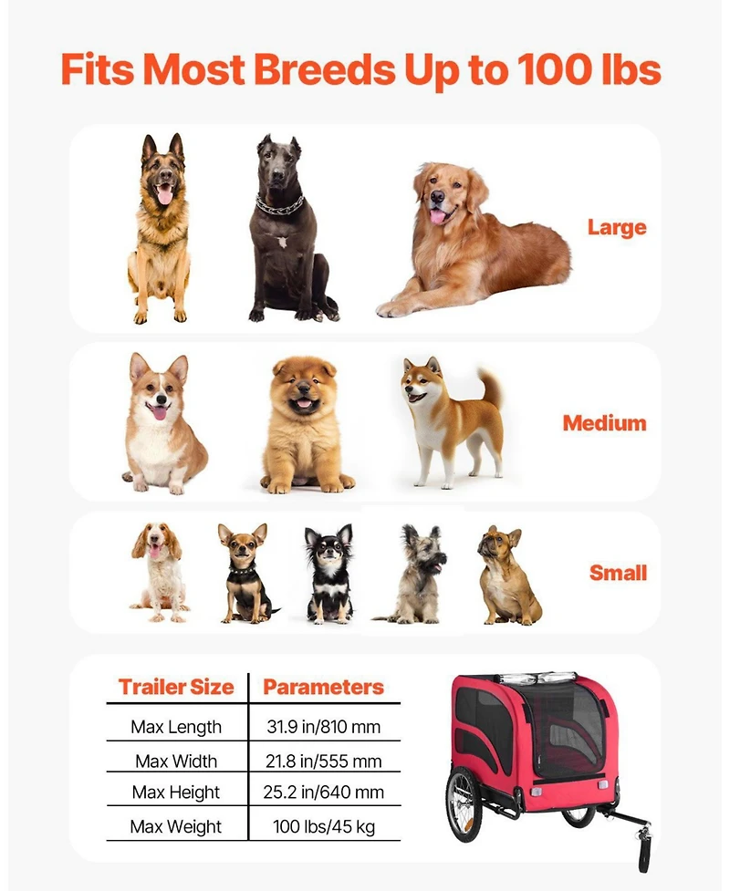 Cozito Heavy-Duty Pet Bike Trailer with Internal Leash, Holds up to 100 lbs