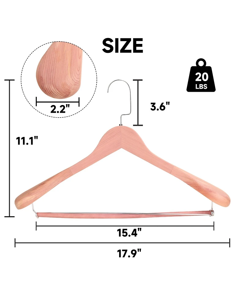 BP4U Premium Wide Shoulder Wooden Suit Hangers, Heavy-Duty Solid Wood Coat Hangers with Locking Pants Bar for Suits, Jackets