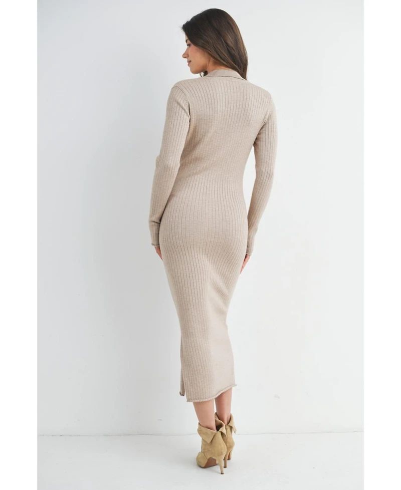 Hello Miz Maternity Long Sleeve Ribbed Collared V Neck Nursing Dress