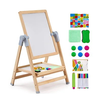 Wooden Kids Art Easel 2-in-1 Magnetic, Chalkboard, Paper Roll