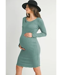 Hello Miz Maternity Long Sleeve Ribbed Knit Sweater Dress with Lettuce Hem