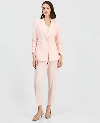 Tahari Asl Womens Faux Pearl Trim Ruched Sleeve Blazer Straight Leg Ankle Pants
