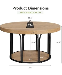 Tribesigns 35.5-Inch Rustic Wood 2-Tier Round Coffee Table with Open Storage