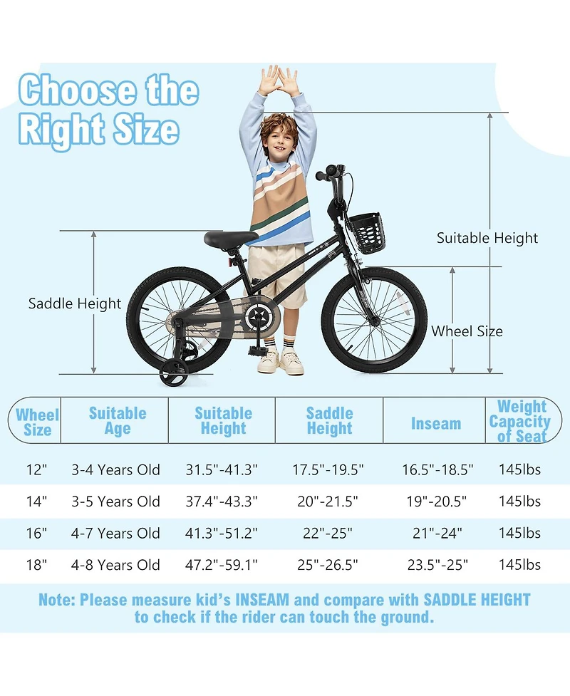 Sugift 18-Inch Kids Bike with Basket and Training Wheels for Ages 4-8