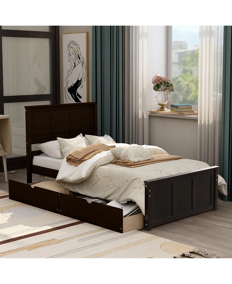 Boyel Living Full Wood Platform Bed with House-shaped Storage Headboard and 2 Drawers