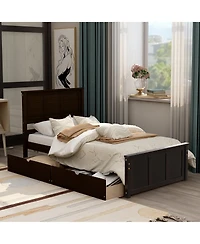 Boyel Living Full Wood Platform Bed with House-shaped Storage Headboard and 2 Drawers