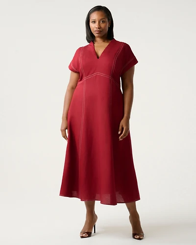Estelle Plus Arden Contrast Stitch Linen Maxi Dress