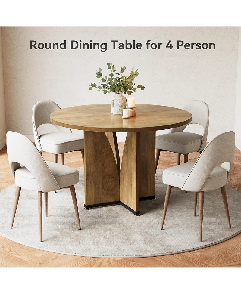 Tribesigns 39.37-Inch Round Dining Table for 4 People, Farmhouse Kitchen Dinner Table with Wooden Tabletop and Legs