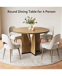 Tribesigns 39.37-Inch Round Dining Table for 4 People, Farmhouse Kitchen Dinner Table with Wooden Tabletop and Legs