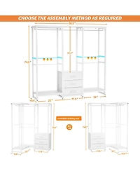 Aheaplus Heavy Duty Closet Rack with 5 Hanging Rods & 3 Fabric Drawers, Reversible Garment Rack with Shelves for Closet/Bedroom