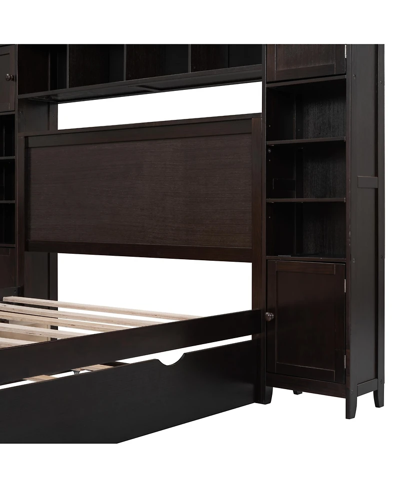 Simplie Fun Full Wooden Bed With All-In-One Cabinet, Shelf And Sockets, White