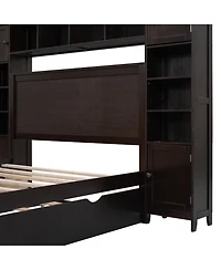 Simplie Fun Full Wooden Bed With All-In-One Cabinet, Shelf And Sockets, White