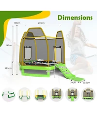 Sugift 7 Feet Trampoline with Ladder and Slide for Indoor and Outdoor-Green