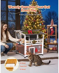 Cozito Insulated 2-Story Wooden Outdoor Cat House with Balcony, 33